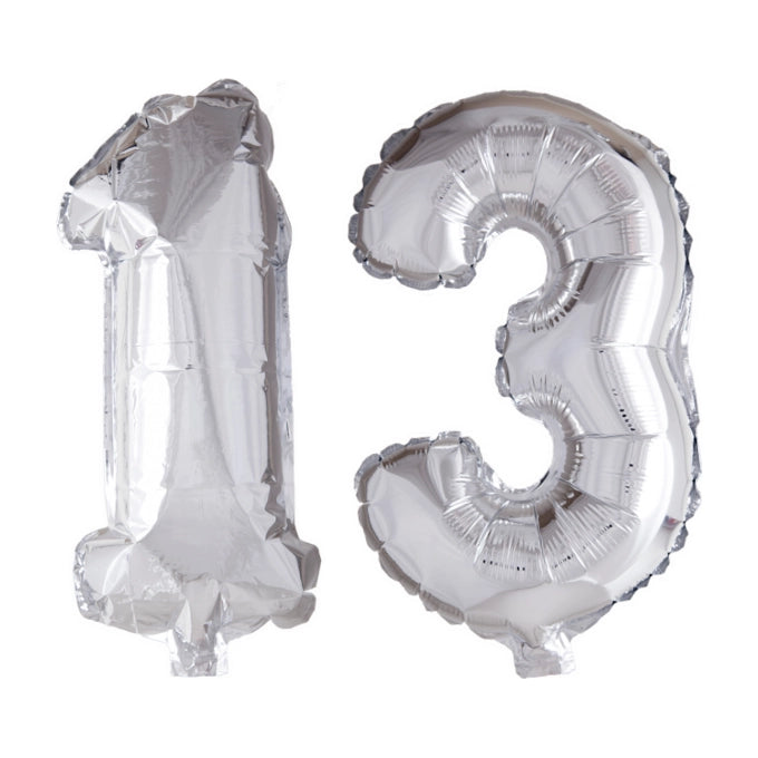 Folieballon 13 jaar Zilver 66cm