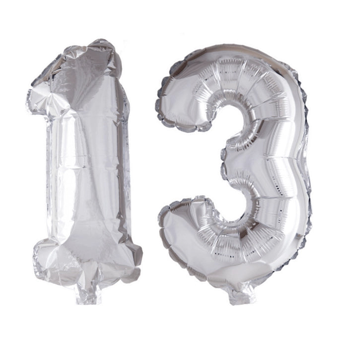 Folieballon 13 jaar zilver 86cm