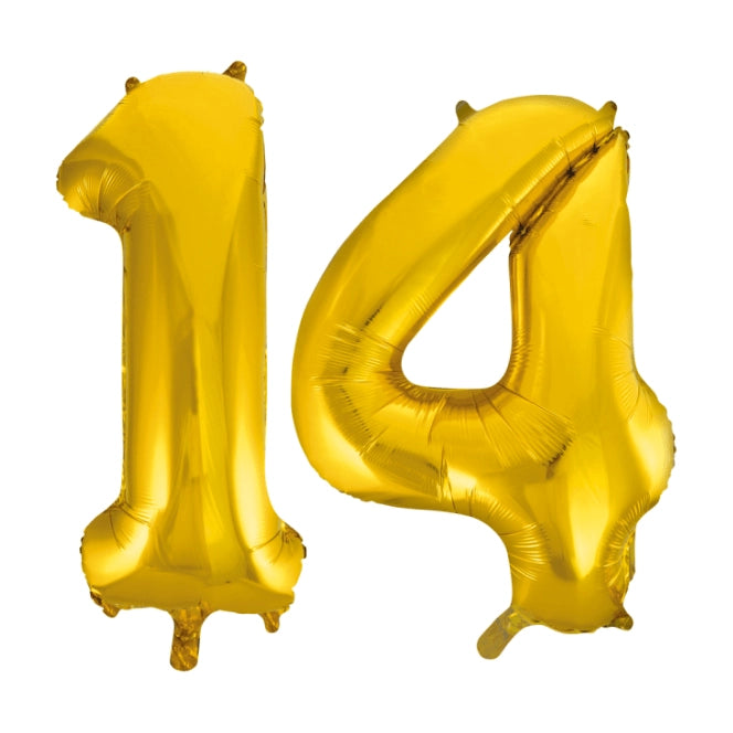 Folieballon 14 jaar Goud 86cm