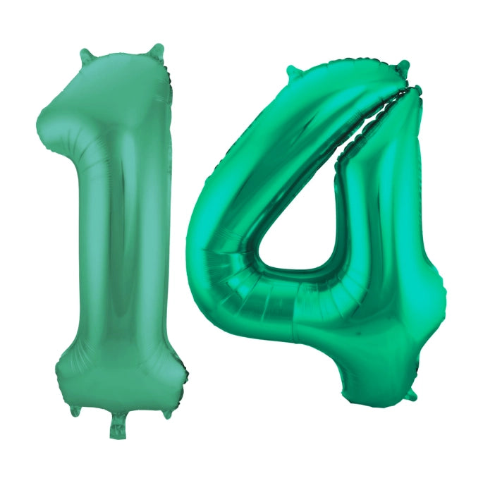 Folieballon 14 jaar metallic groen 86cm