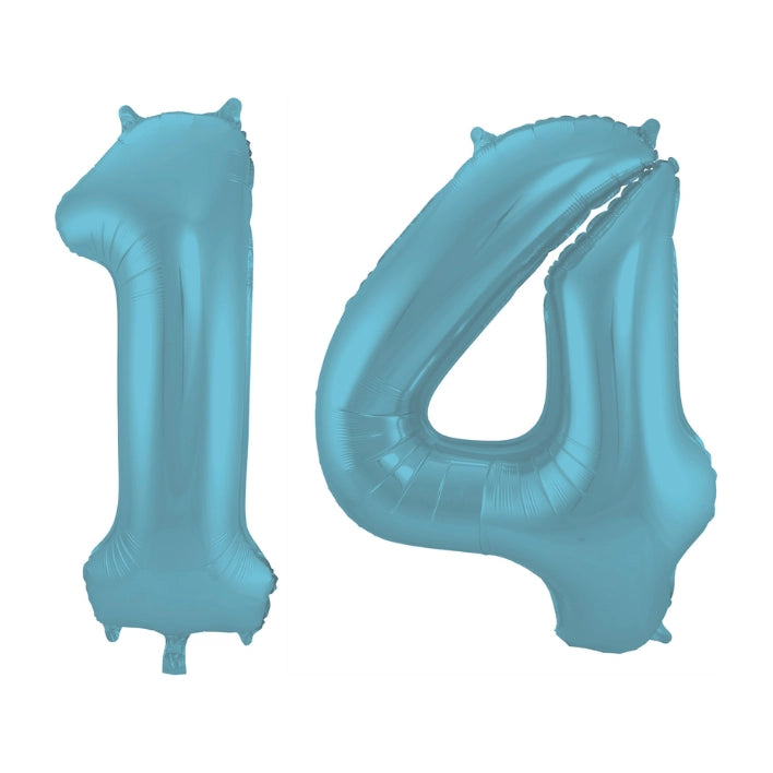 Folieballon 14 jaar metallic pastel blauw mat 86cm