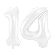 Folieballon 14 jaar metallic wit 86cm