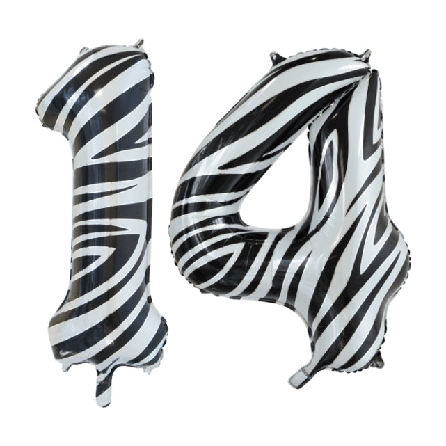 Folieballon 14 jaar zebra 86cm
