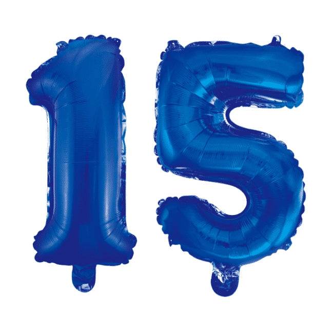 Folieballon 15 jaar blauw 86cm