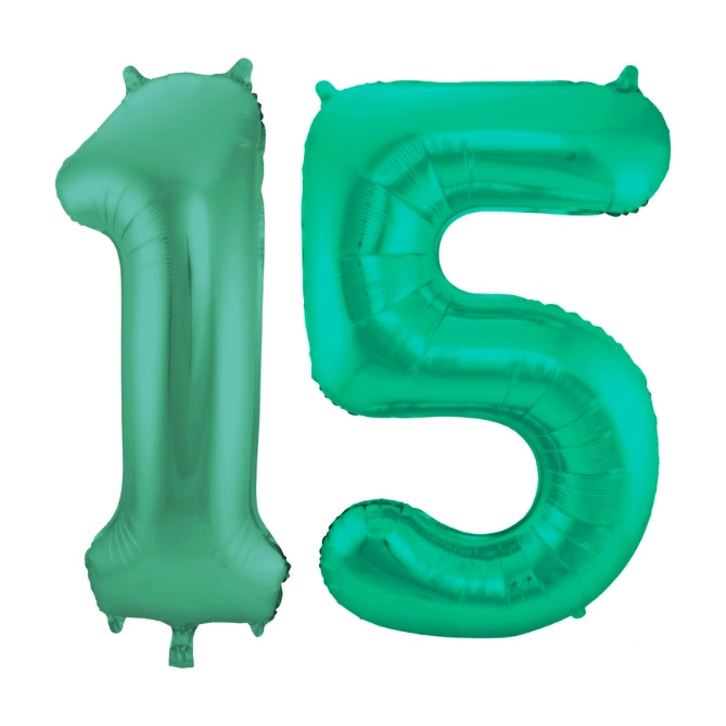 Folieballon 15 jaar metallic groen 86cm