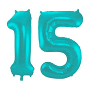 Folieballon 15 jaar metallic pastel aqua mat 86cm