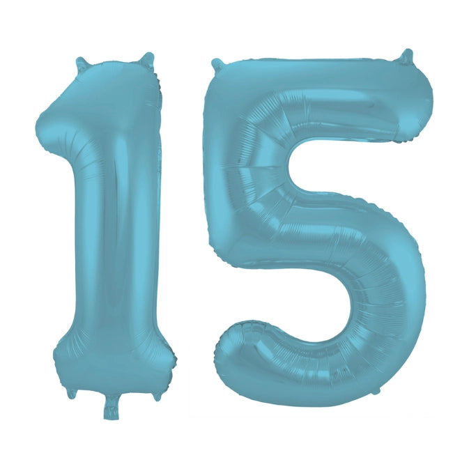 Folieballon 15 jaar metallic pastel blauw mat 86cm