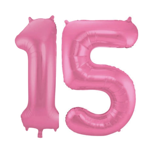 Folieballon 15 jaar metallic roze mat 86cm