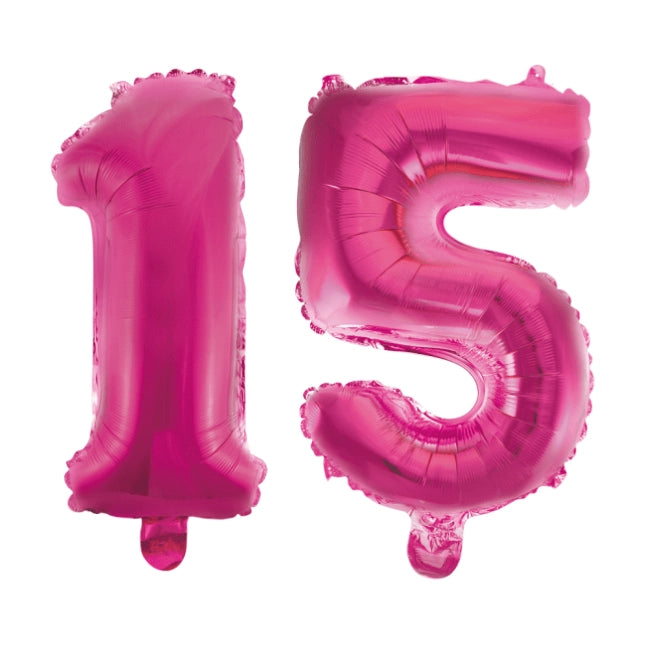 Folieballon 15 jaar roze 41cm