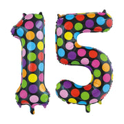 Folieballon 15 jaar stippen 86cm