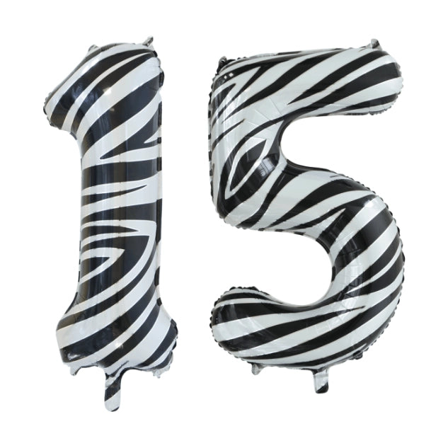 Folieballon 15 jaar zebra 86cm