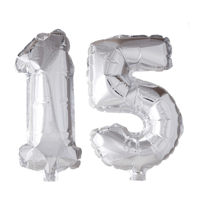 Folieballon 15 jaar zilver 86cm