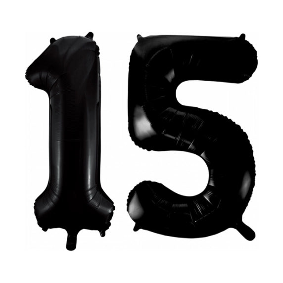 Folieballon 15 jaar zwart 86cm