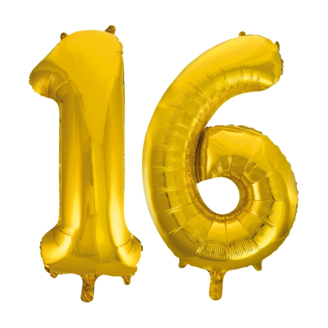 Folieballon 16 jaar Goud 66cm