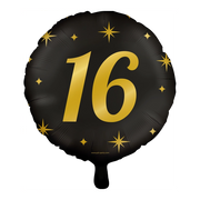 Folieballon 16 jaar - goud  zwart - 45cm