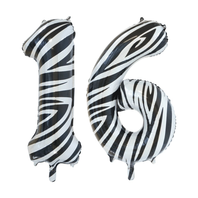 Folieballon 16 jaar zebra 86cm