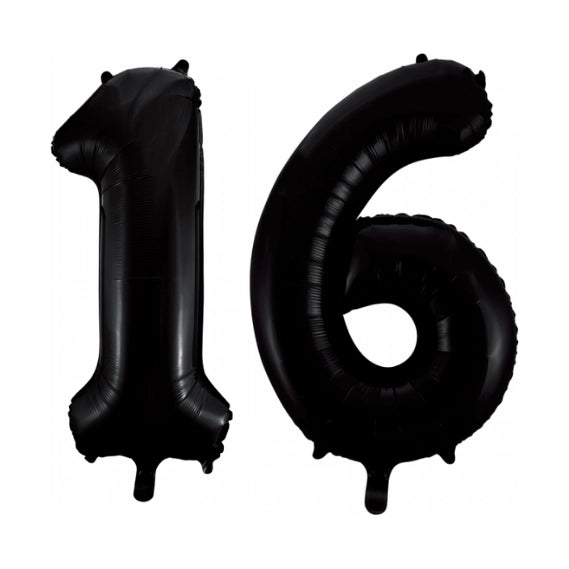 Folieballon 16 jaar zwart 86cm