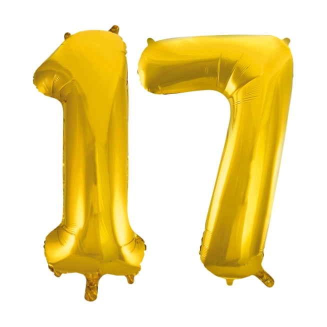Folieballon 17 jaar Goud 66cm