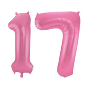 Folieballon 17 jaar metallic roze mat 86cm