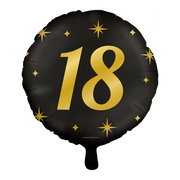 Folieballon 18 jaar - goud  zwart - 45cm