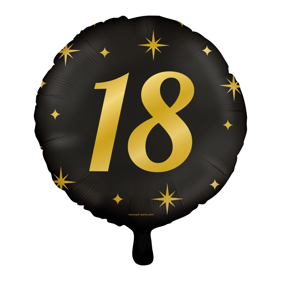 Folieballon 18 jaar - goud  zwart - 45cm