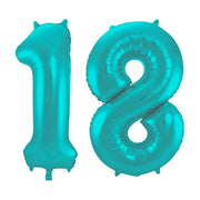 Folieballon 18 jaar metallic pastel aqua mat 86cm