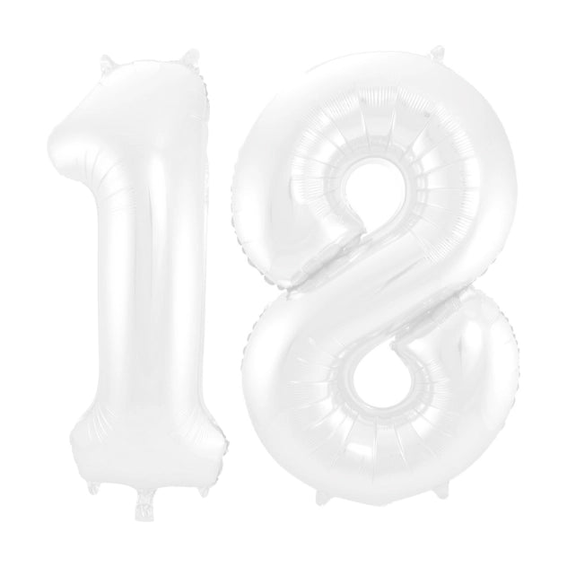 Folieballon 18 jaar metallic wit 86cm