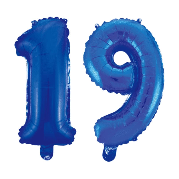 Folieballon 19 jaar blauw 86cm