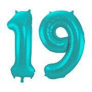 Folieballon 19 jaar metallic pastel aqua mat 86cm