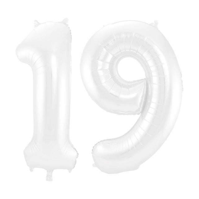 Folieballon 19 jaar metallic wit 86cm
