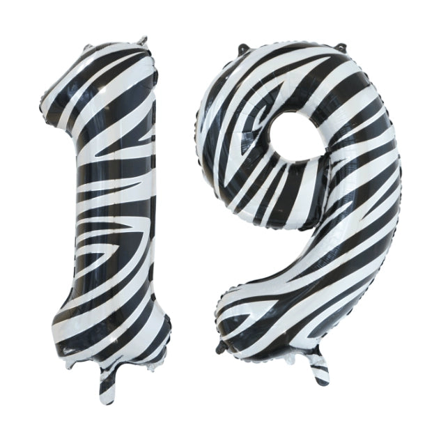 Folieballon 19 jaar zebra 86cm