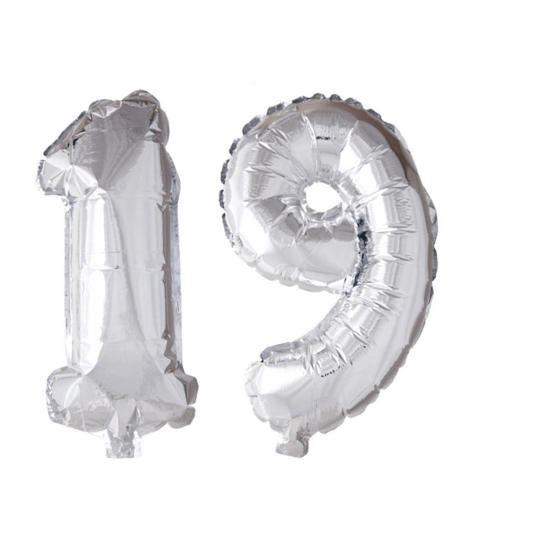 Folieballon 19 jaar zilver 41cm