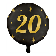 Folieballon 20  jaar - goud zwart  - 45cm
