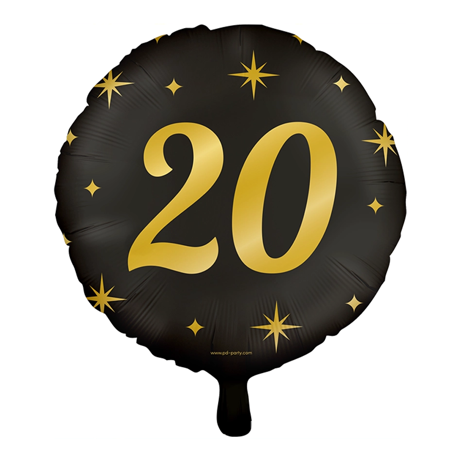 Folieballon 20  jaar - goud zwart  - 45cm