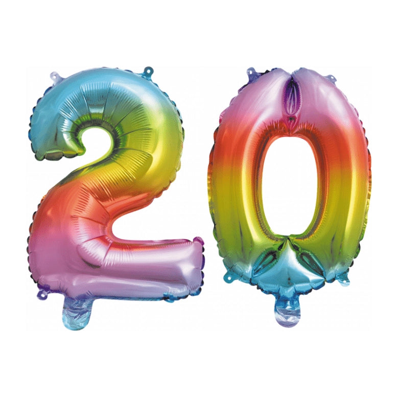 Folieballon 20 jaar Regenboog 41cm