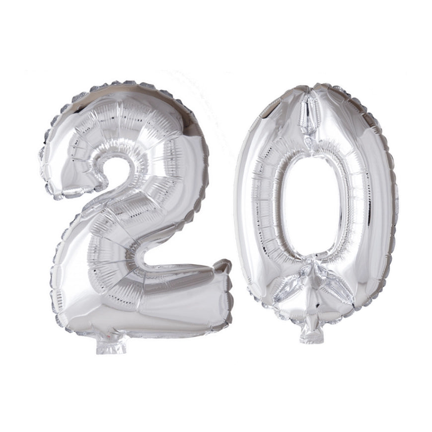 Folieballon 20 jaar zilver 41cm