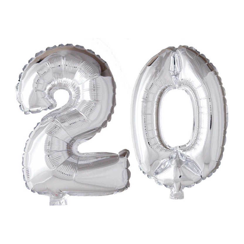 Folieballon 20 jaar Zilver 66cm