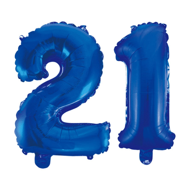 Folieballon 21 jaar blauw 41cm