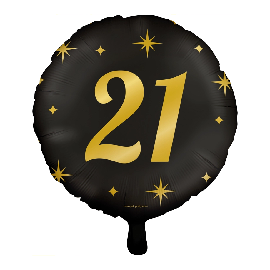 Folieballon 21  jaar - goud zwart - 45cm