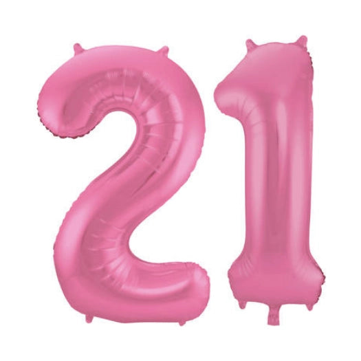 Folieballon 21 jaar metallic roze mat 86cm