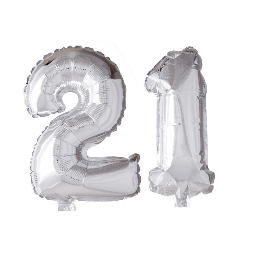 Folieballon 21 jaar zilver 86cm