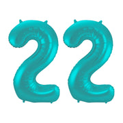 Folieballon 22 jaar metallic pastel aqua mat 86cm