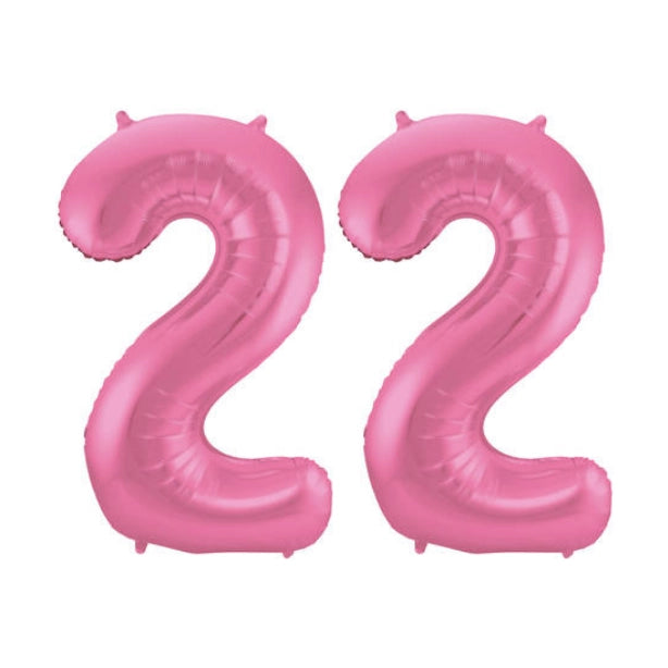 Folieballon 22 jaar metallic roze mat 86cm