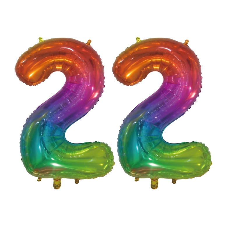 Folieballon 22 jaar Regenboog 76cm