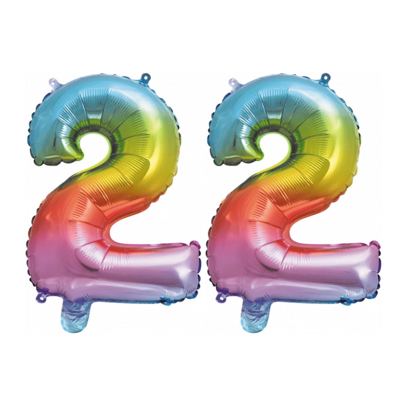 Folieballon 22 jaar Regenboog 86cm