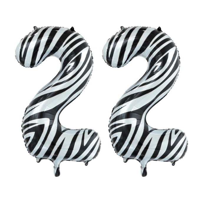 Folieballon 22 jaar zebra 86cm