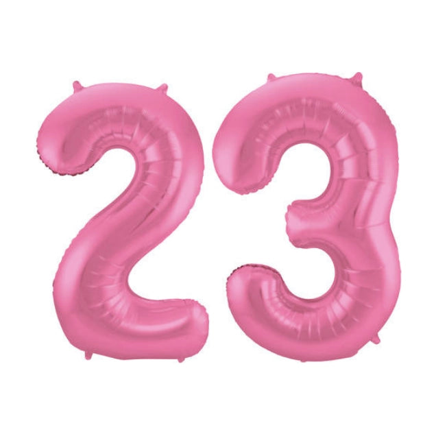 Folieballon 23 jaar metallic roze mat 86cm