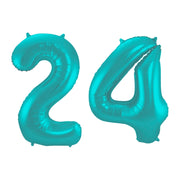 Folieballon 24 jaar metallic pastel aqua mat 86cm