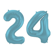 Folieballon 24 jaar metallic pastel blauw mat 86cm