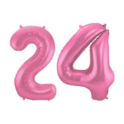 Folieballon 24 jaar metallic roze mat 86cm
